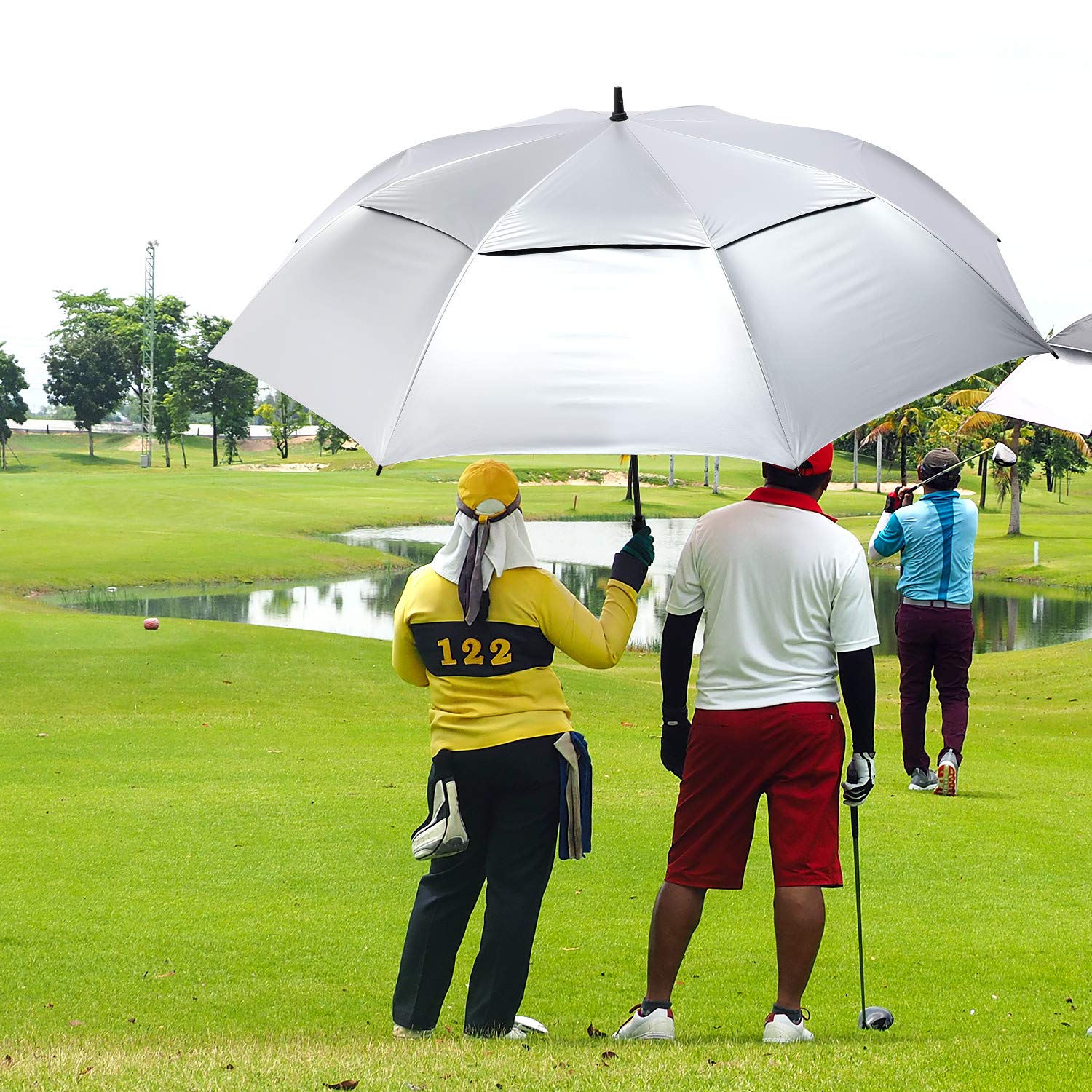 G4Free 72 Inch Oversized Vented Double Canopy Umbrella for Family Black