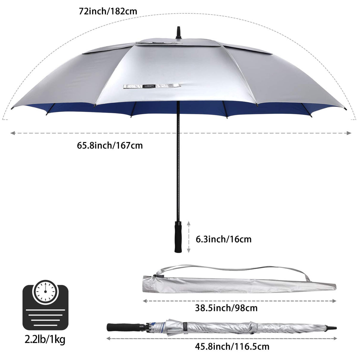 G4Free - G4Free 72 Inch Oversized Vented Double Canopy Umbrella for Family -D02V757A-D02V757B-D02V757E-D02V757C