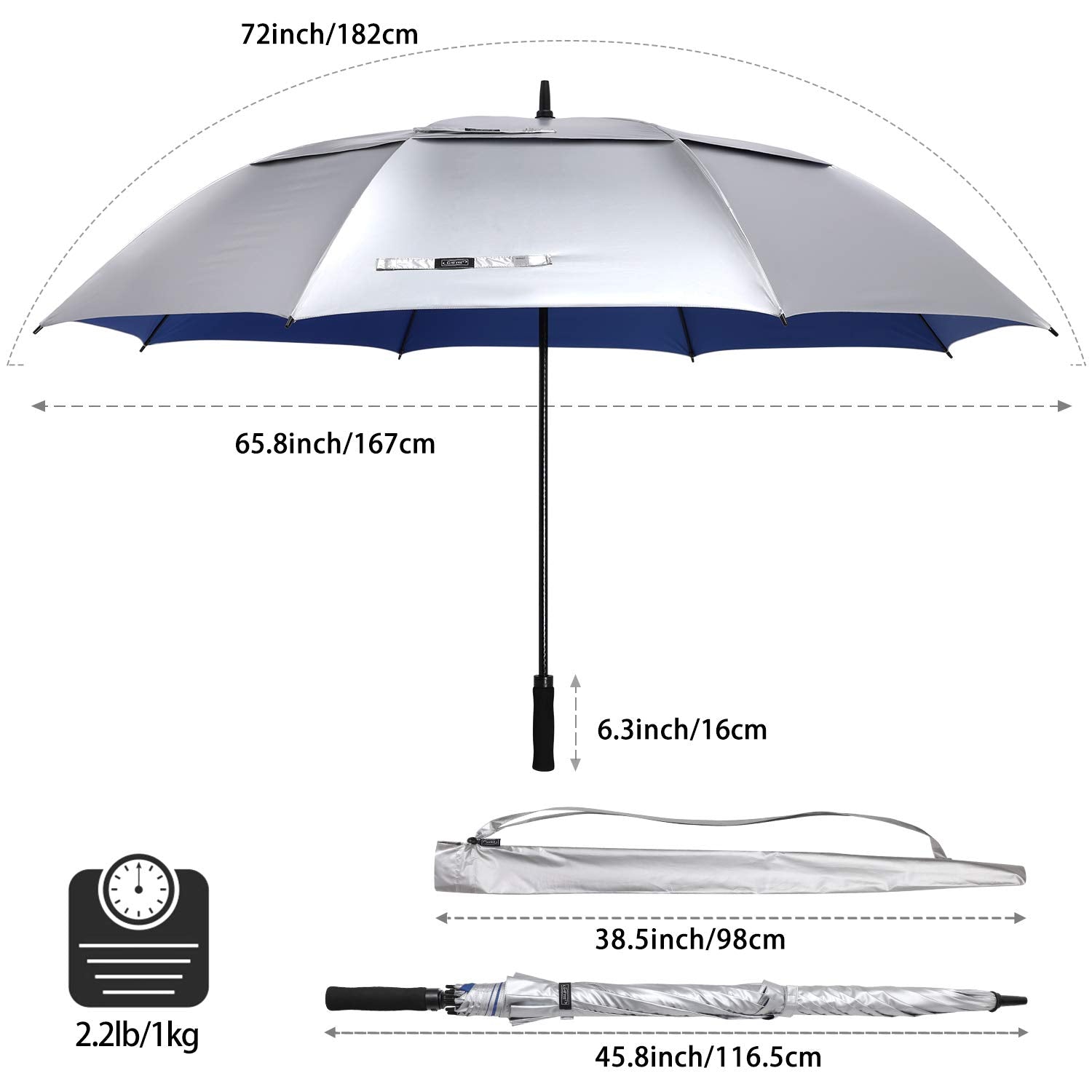 G4Free - G4Free 72 Inch Oversized Vented Double Canopy Umbrella for Family -D02V757A-D02V757B-D02V757E-D02V757C
