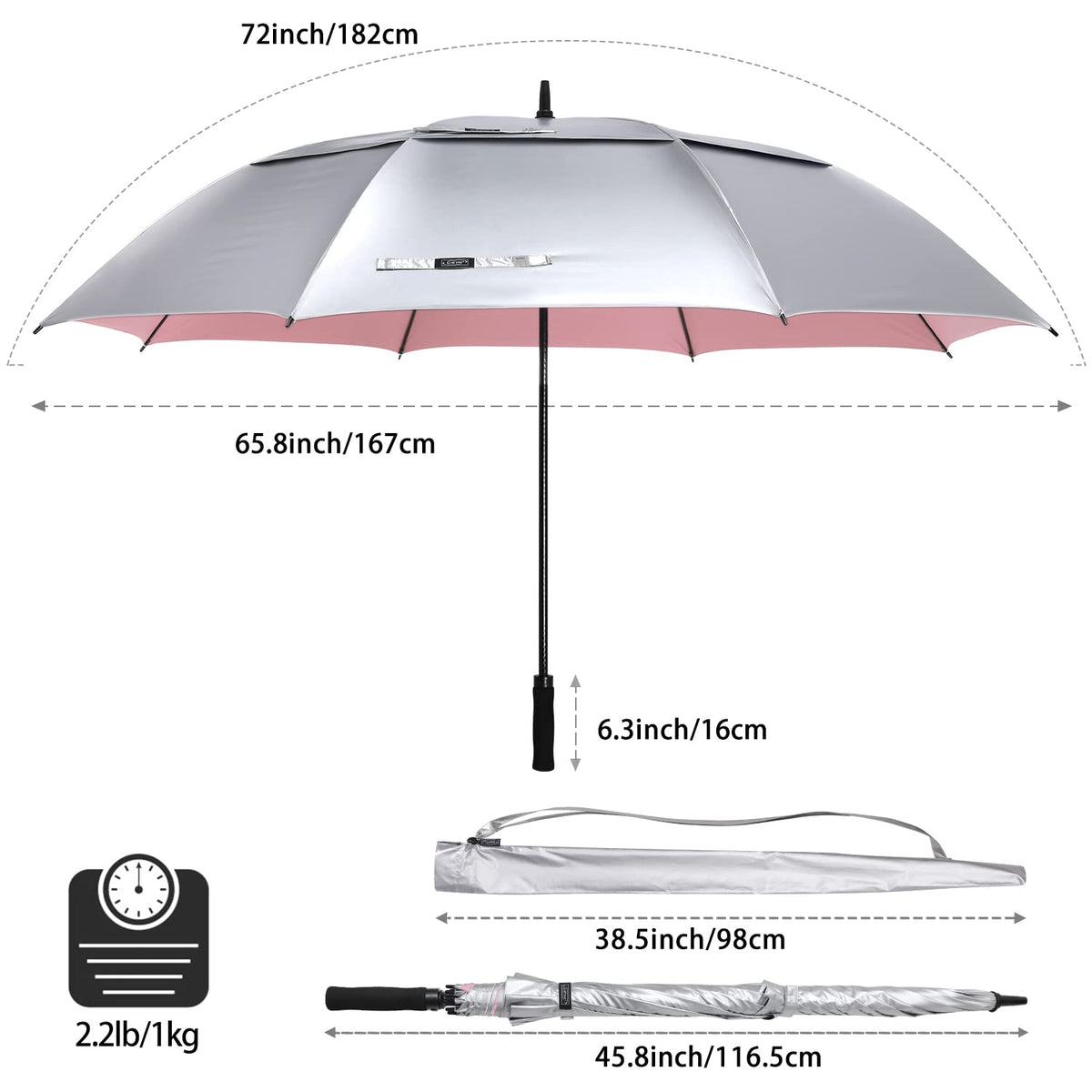 G4Free - G4Free 72 Inch Oversized Vented Double Canopy Umbrella for Family -D02V757A-D02V757B-D02V757E-D02V757C