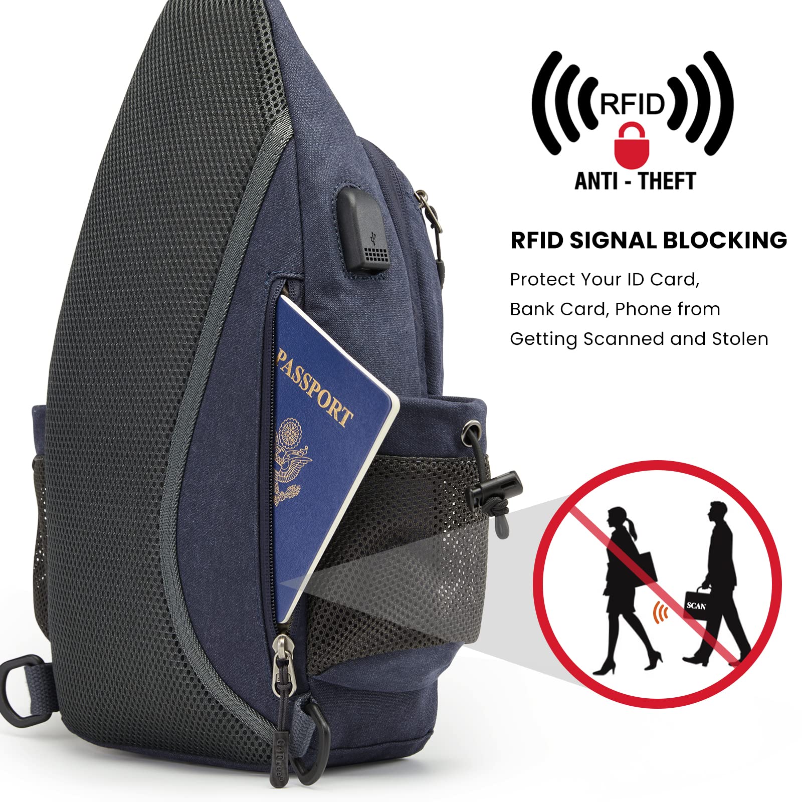 G4Free - G4Free Anti-Theft Canvas Sling Bag with USB Port -TN22B159C-TN22B159A-TN22B159D-TN22B159B-TN22B159F