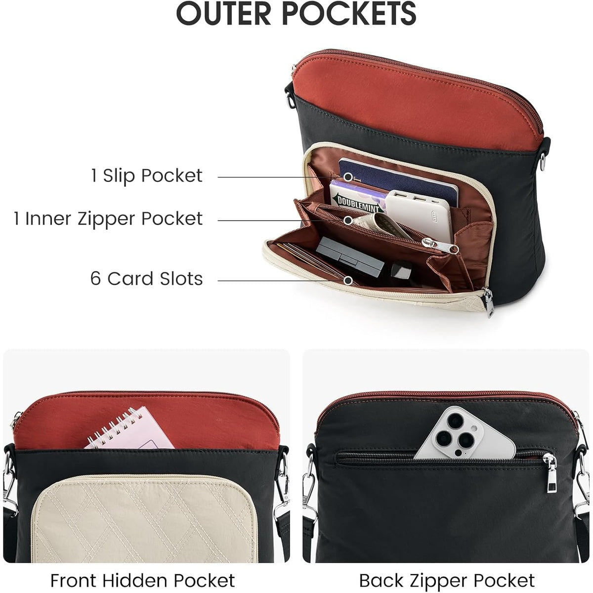 G4Free - G4Free Anti-Theft  Lightweight Nylon Shoulder Purse Medium Handbags -TN25B551A-TN25B551B-TN25B551C