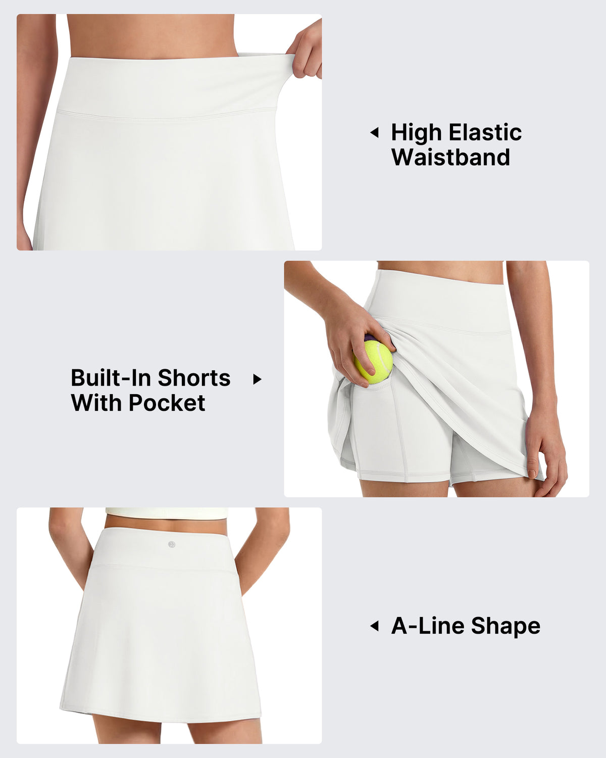 G4Free - G4Free BareFeel High Waisted Tennis Skirt for Girls with Built-in Shorts & Pockets -GF26HG932A001A-S-GF26HG932A001B-M-GF26HG932A001C-L-GF26HG932A001D-XL-GF26HG932A001E-XXL