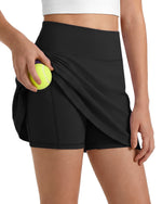 G4Free - G4Free BareFeel High Waisted Tennis Skirt for Girls with Built-in Shorts & Pockets -GF26HG932A001A-S-GF26HG932A001B-M-GF26HG932A001C-L-GF26HG932A001D-XL-GF26HG932A001E-XXL