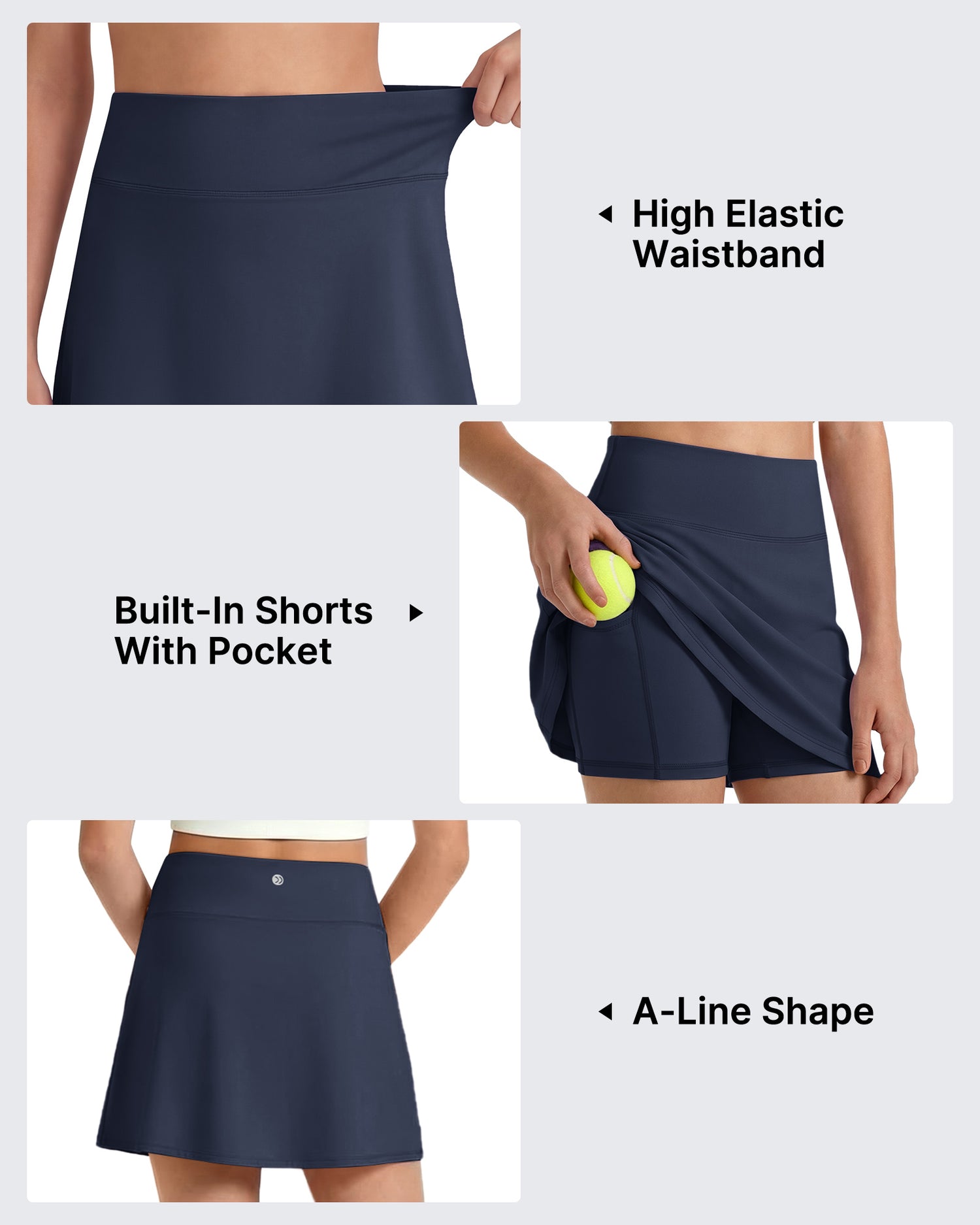 G4Free - G4Free BareFeel High Waisted Tennis Skirt for Girls with Built-in Shorts & Pockets -GF26HG932A001A-S-GF26HG932A001B-M-GF26HG932A001C-L-GF26HG932A001D-XL-GF26HG932A001E-XXL