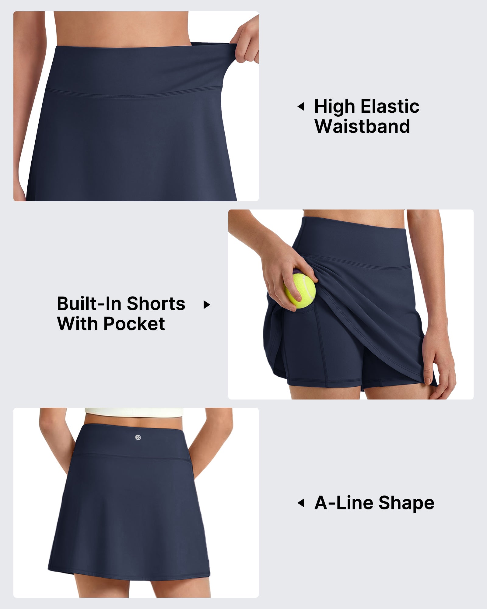 G4Free - G4Free BareFeel High Waisted Tennis Skirt for Girls with Built-in Shorts & Pockets -GF26HG932A001A-S-GF26HG932A001B-M-GF26HG932A001C-L-GF26HG932A001D-XL-GF26HG932A001E-XXL