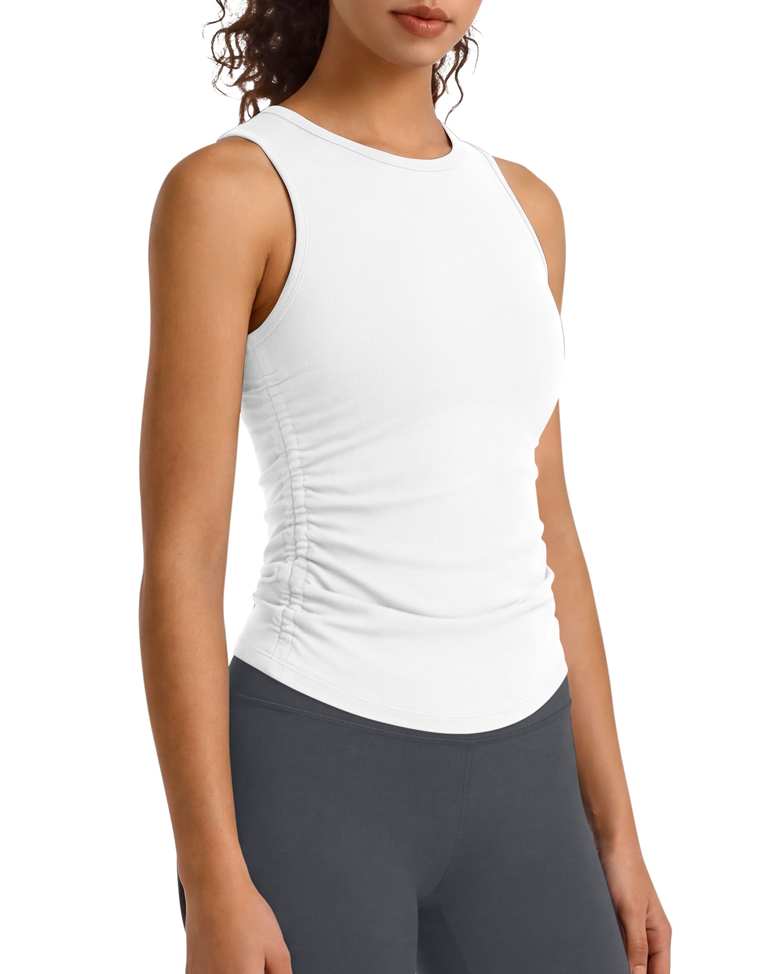 G4Free - G4Free BareFeel Ruched High Neck Yoga Tank Top -GF26L991A001F-XS-GF26L991A001A-S-GF26L991A001B-M-GF26L991A001C-L-GF26L991A001D-XL