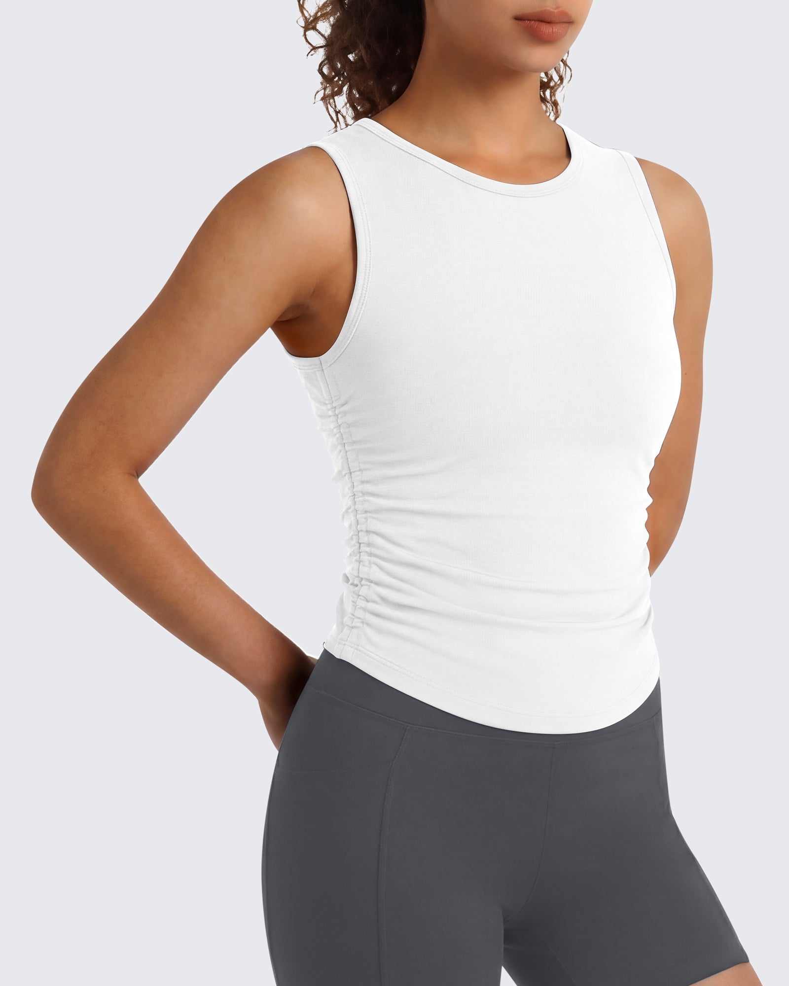 G4Free - G4Free BareFeel Ruched High Neck Yoga Tank Top -GF26L991A001F-XS-GF26L991A001A-S-GF26L991A001B-M-GF26L991A001C-L-GF26L991A001D-XL