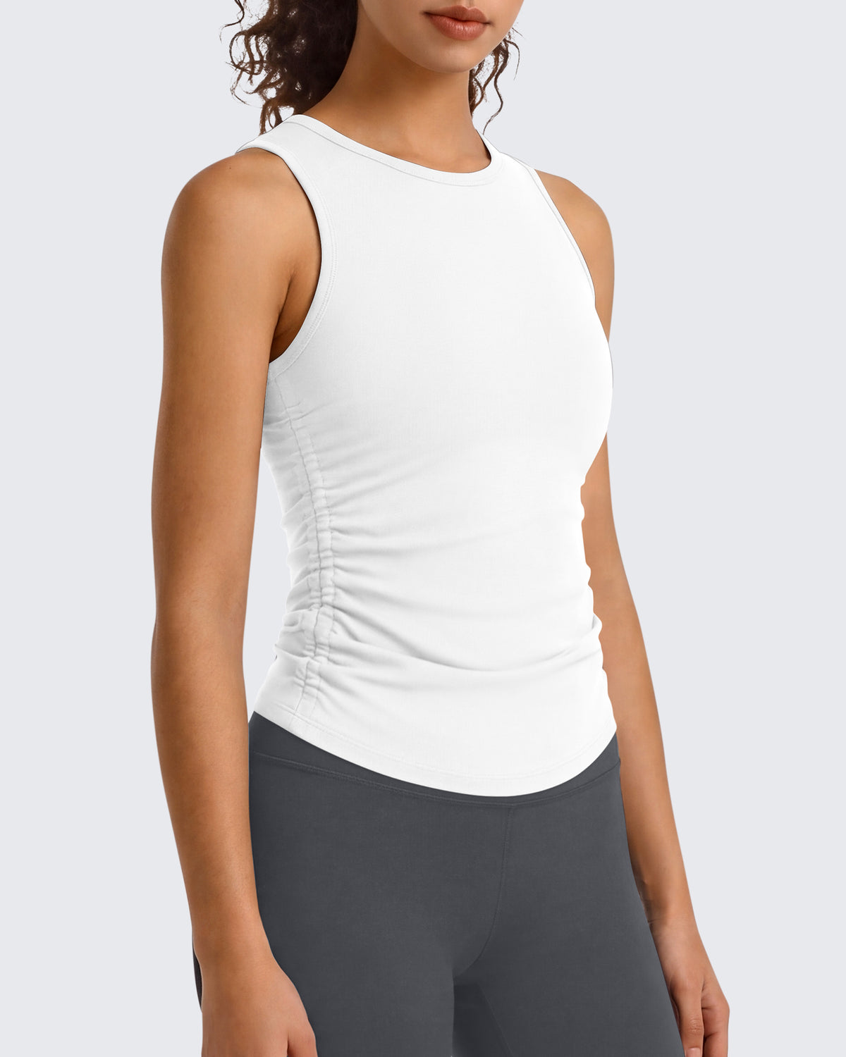 G4Free - G4Free BareFeel Ruched High Neck Yoga Tank Top -GF26L991A001F-XS-GF26L991A001A-S-GF26L991A001B-M-GF26L991A001C-L-GF26L991A001D-XL