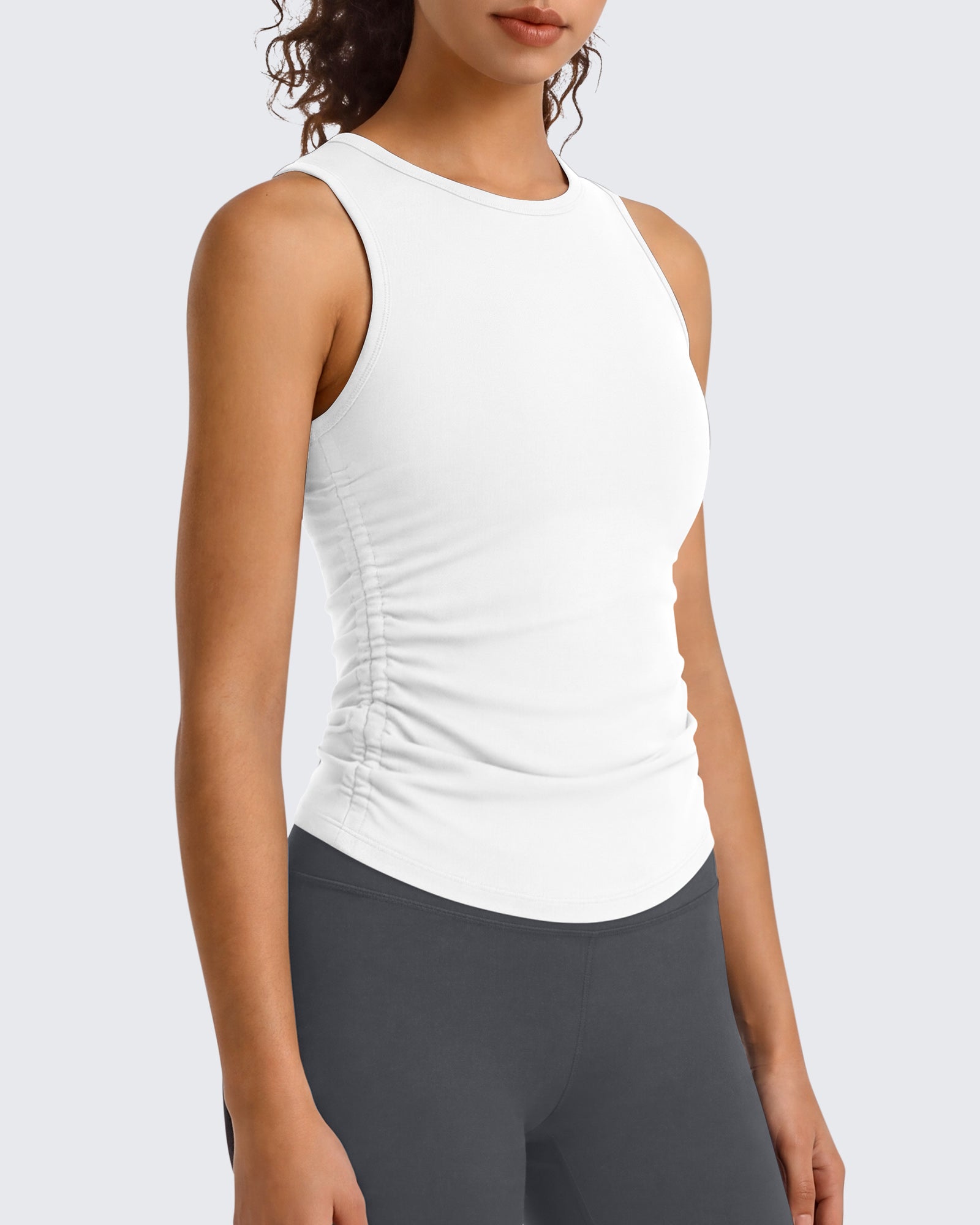 G4Free - G4Free BareFeel Ruched High Neck Yoga Tank Top -GF26L991A001F-XS-GF26L991A001A-S-GF26L991A001B-M-GF26L991A001C-L-GF26L991A001D-XL