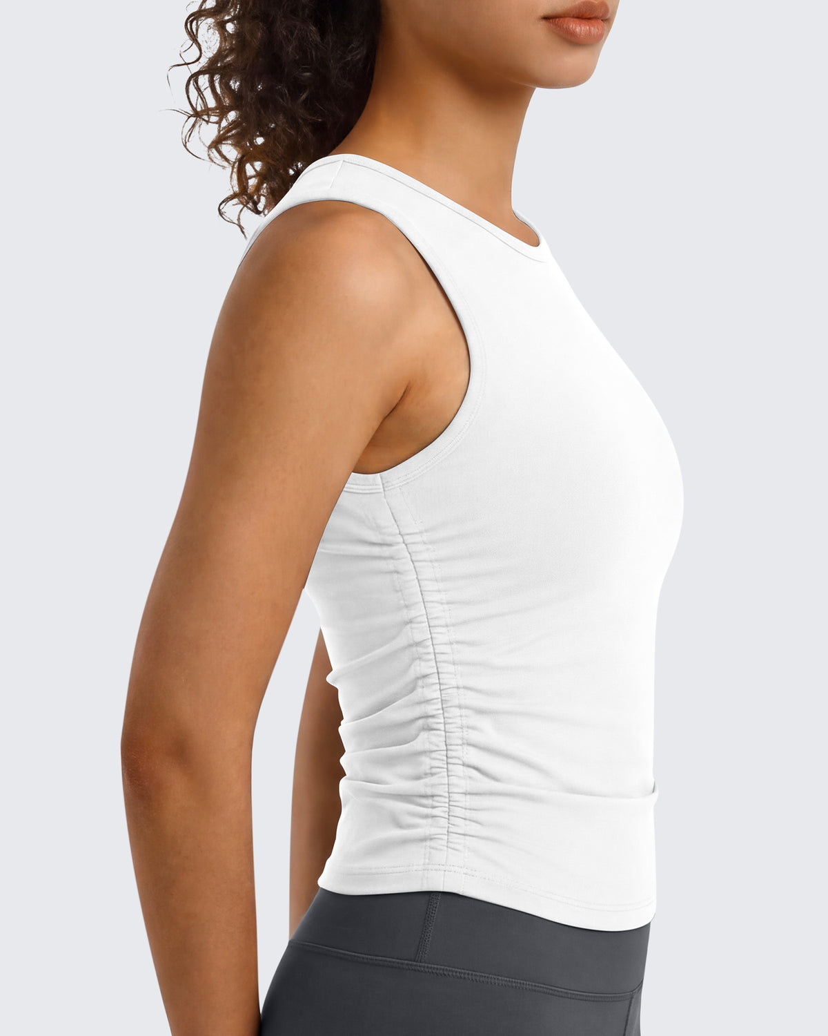 G4Free - G4Free BareFeel Ruched High Neck Yoga Tank Top -GF26L991A001F-XS-GF26L991A001A-S-GF26L991A001B-M-GF26L991A001C-L-GF26L991A001D-XL