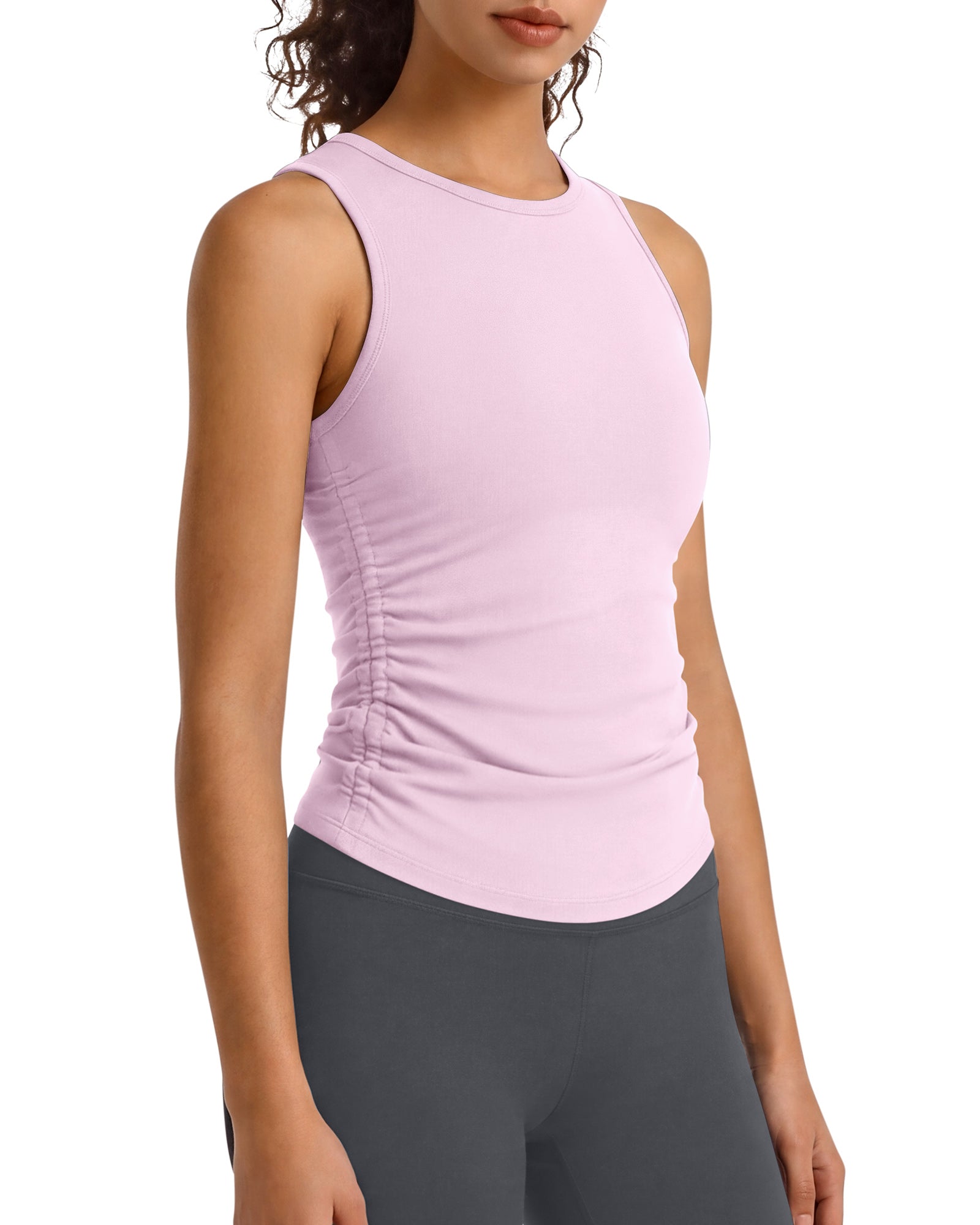 G4Free - G4Free BareFeel Ruched High Neck Yoga Tank Top -GF26L991A001F-XS-GF26L991A001A-S-GF26L991A001B-M-GF26L991A001C-L-GF26L991A001D-XL