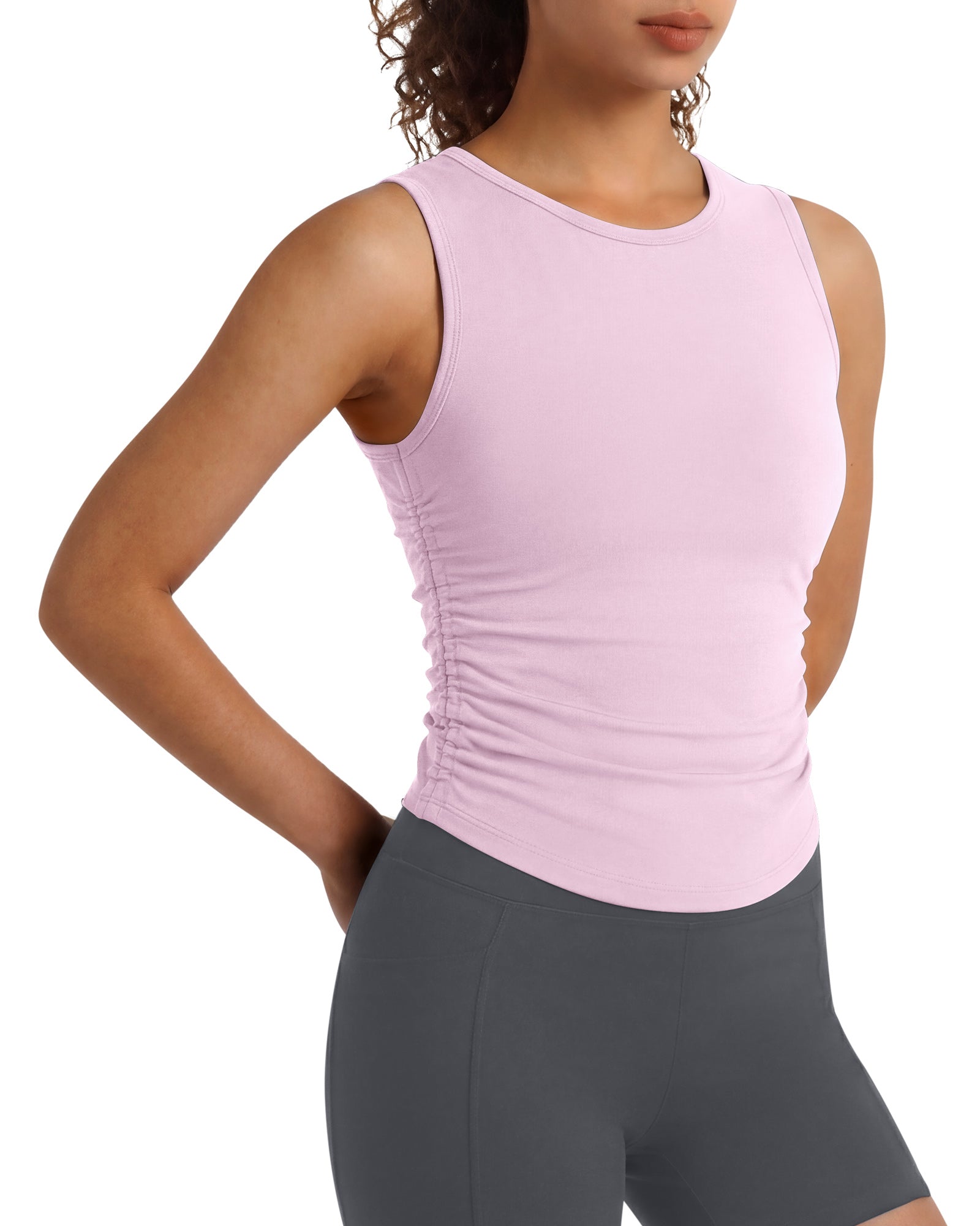 G4Free - G4Free BareFeel Ruched High Neck Yoga Tank Top -GF26L991A001F-XS-GF26L991A001A-S-GF26L991A001B-M-GF26L991A001C-L-GF26L991A001D-XL