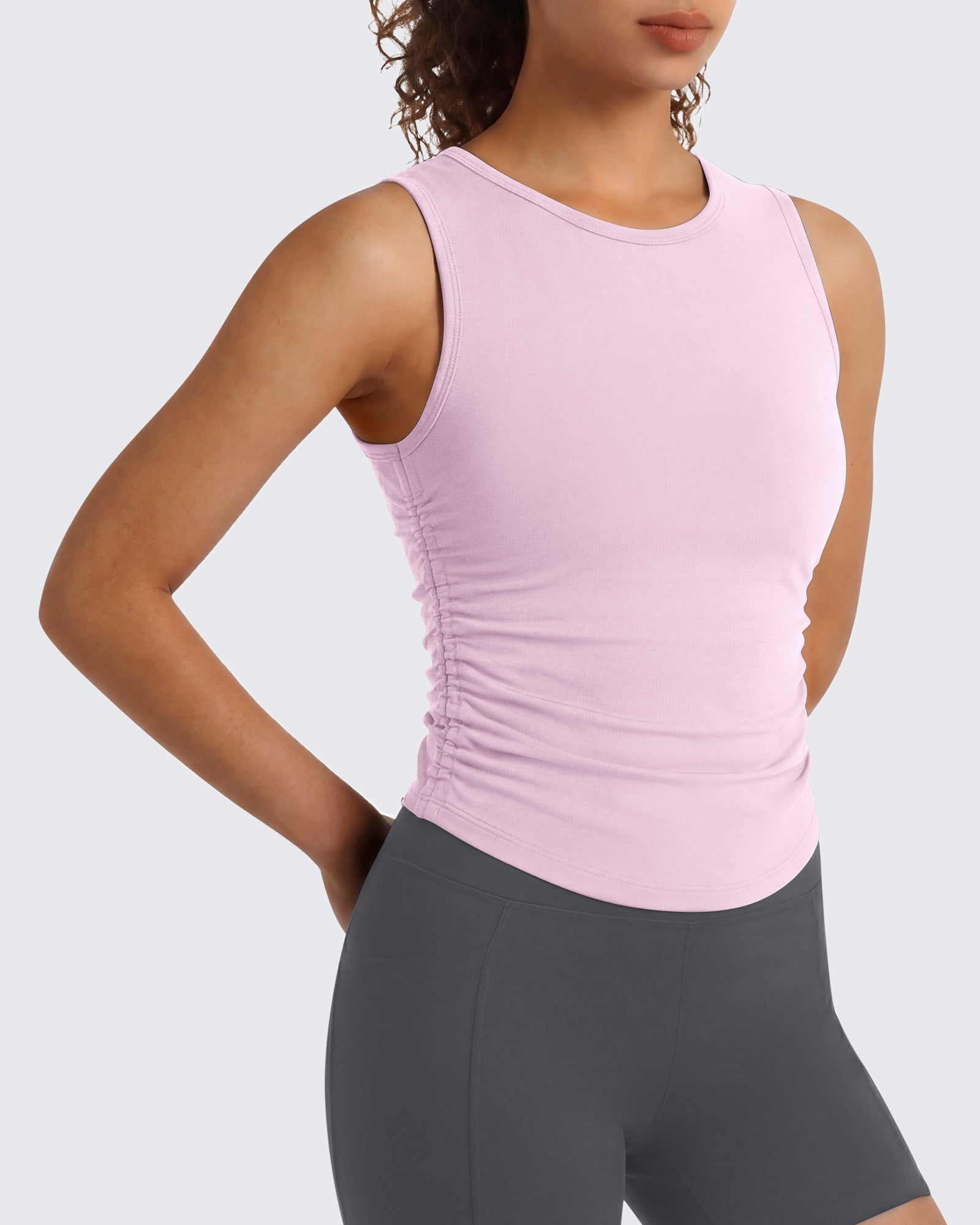 G4Free - G4Free BareFeel Ruched High Neck Yoga Tank Top -GF26L991A001F-XS-GF26L991A001A-S-GF26L991A001B-M-GF26L991A001C-L-GF26L991A001D-XL