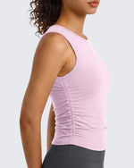 G4Free - G4Free BareFeel Ruched High Neck Yoga Tank Top -GF26L991A001F-XS-GF26L991A001A-S-GF26L991A001B-M-GF26L991A001C-L-GF26L991A001D-XL