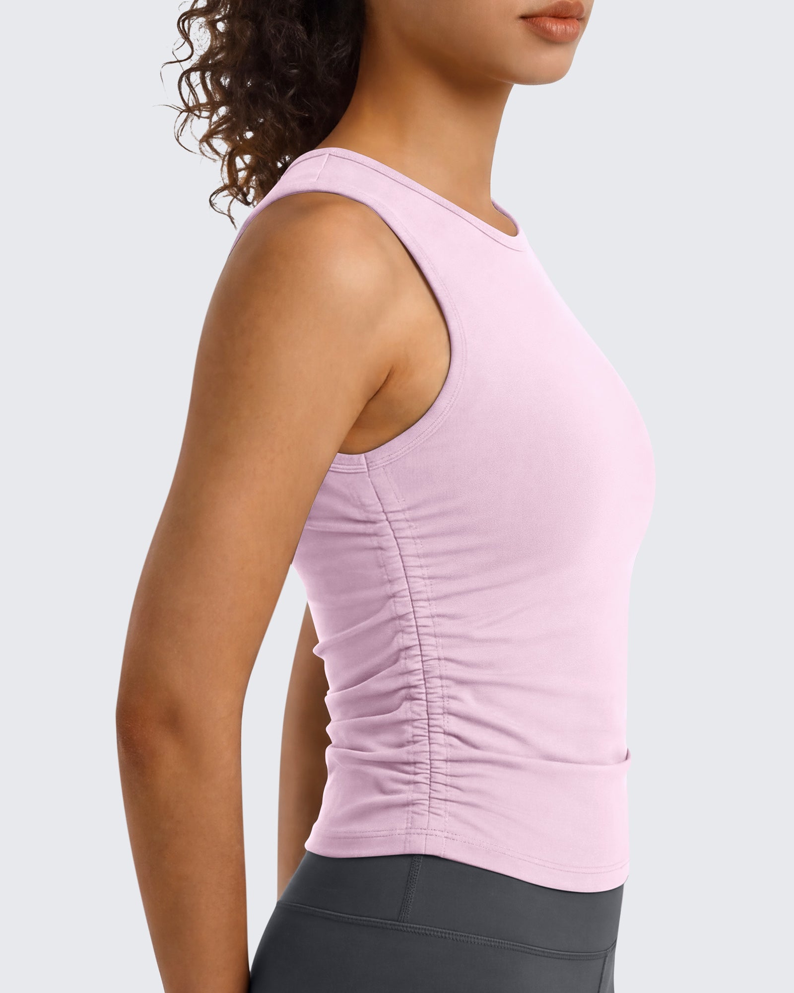 G4Free - G4Free BareFeel Ruched High Neck Yoga Tank Top -GF26L991A001F-XS-GF26L991A001A-S-GF26L991A001B-M-GF26L991A001C-L-GF26L991A001D-XL
