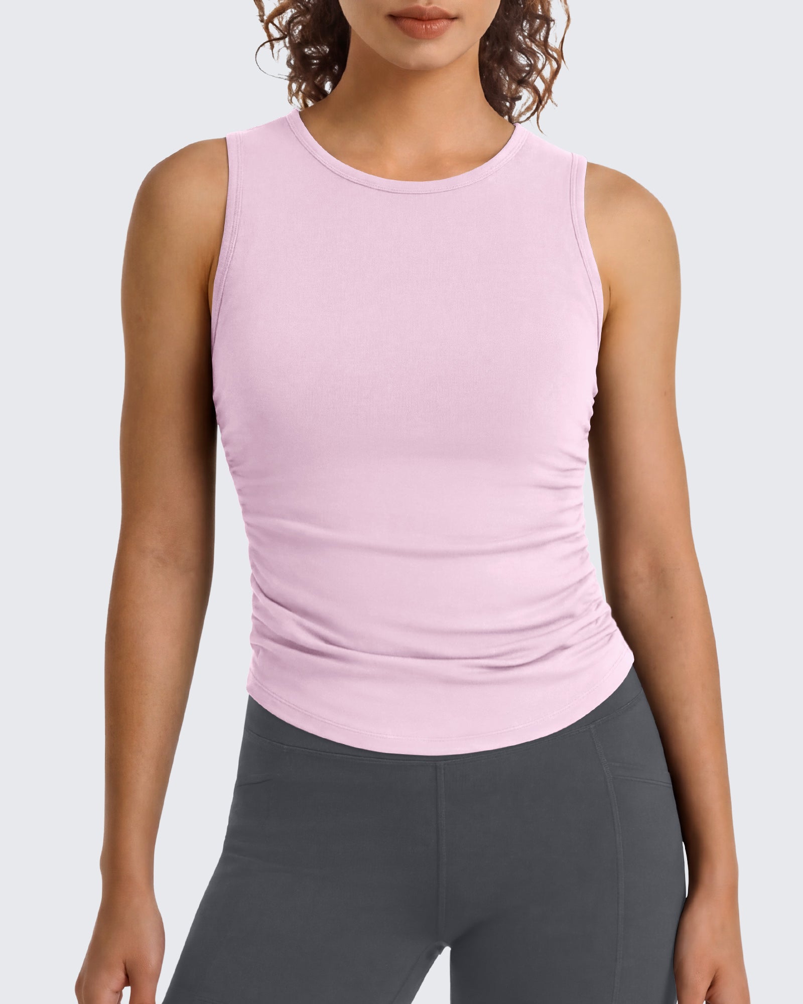 G4Free - G4Free BareFeel Ruched High Neck Yoga Tank Top -GF26L991A001F-XS-GF26L991A001A-S-GF26L991A001B-M-GF26L991A001C-L-GF26L991A001D-XL