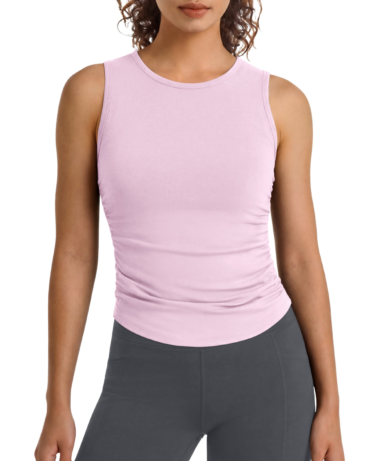 G4Free - G4Free BareFeel Ruched High Neck Yoga Tank Top -GF26L991A001F-XS-GF26L991A001A-S-GF26L991A001B-M-GF26L991A001C-L-GF26L991A001D-XL