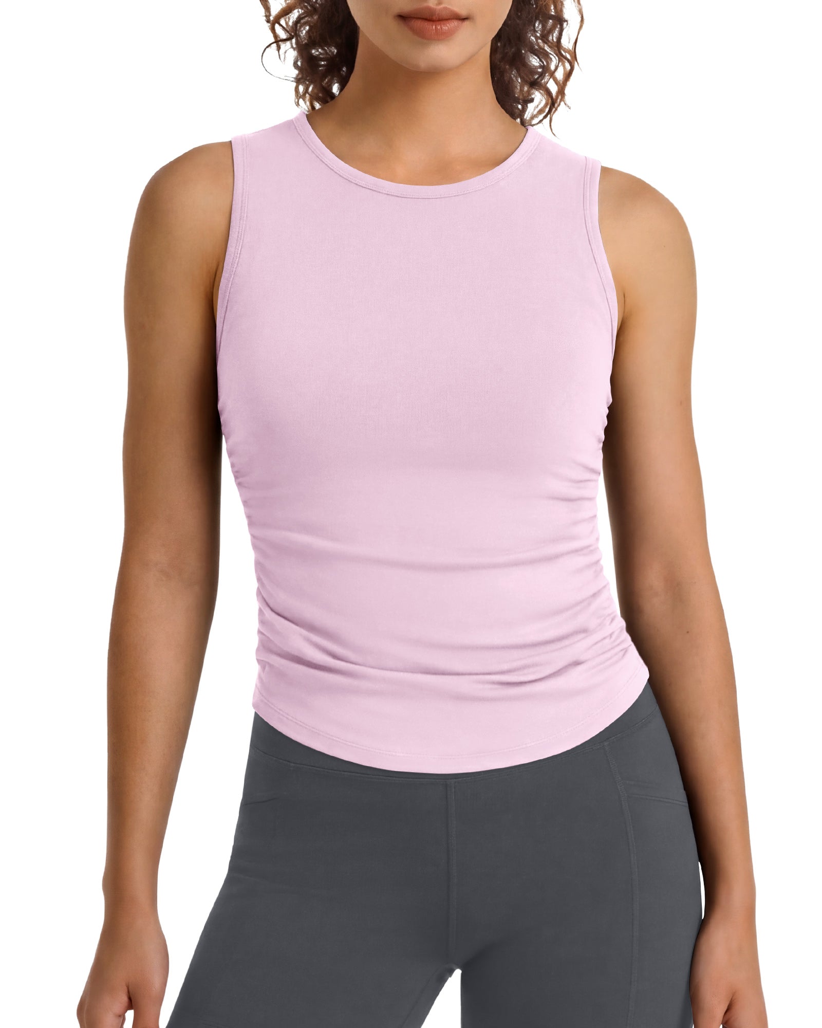 G4Free - G4Free BareFeel Ruched High Neck Yoga Tank Top -GF26L991A001F-XS-GF26L991A001A-S-GF26L991A001B-M-GF26L991A001C-L-GF26L991A001D-XL