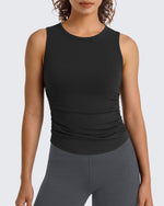 G4Free - G4Free BareFeel Ruched High Neck Yoga Tank Top -GF26L991A001F-XS-GF26L991A001A-S-GF26L991A001B-M-GF26L991A001C-L-GF26L991A001D-XL