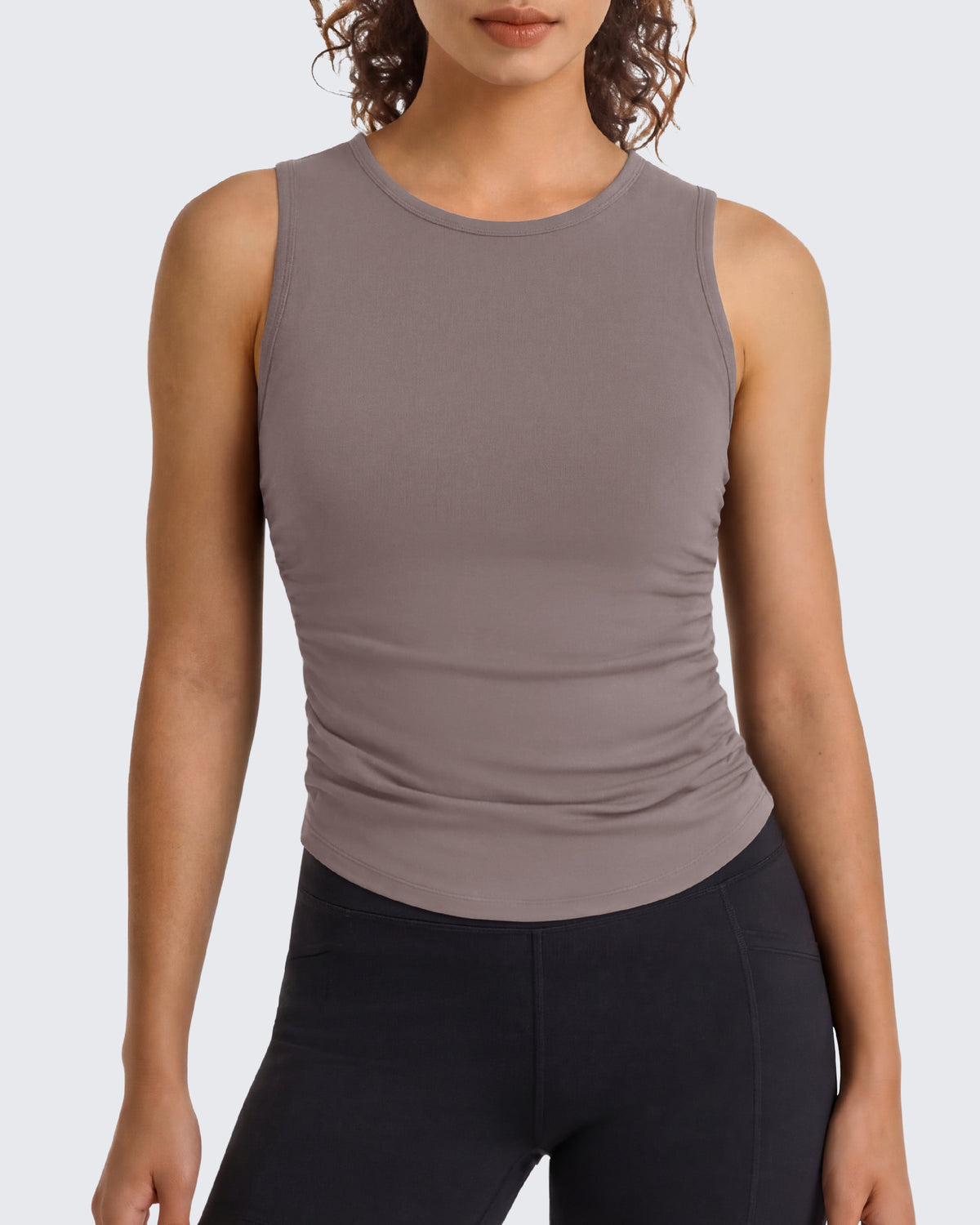 G4Free - G4Free BareFeel Ruched High Neck Yoga Tank Top -GF26L991A001F-XS-GF26L991A001A-S-GF26L991A001B-M-GF26L991A001C-L-GF26L991A001D-XL