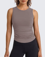 G4Free - G4Free BareFeel Ruched High Neck Yoga Tank Top -GF26L991A001F-XS-GF26L991A001A-S-GF26L991A001B-M-GF26L991A001C-L-GF26L991A001D-XL