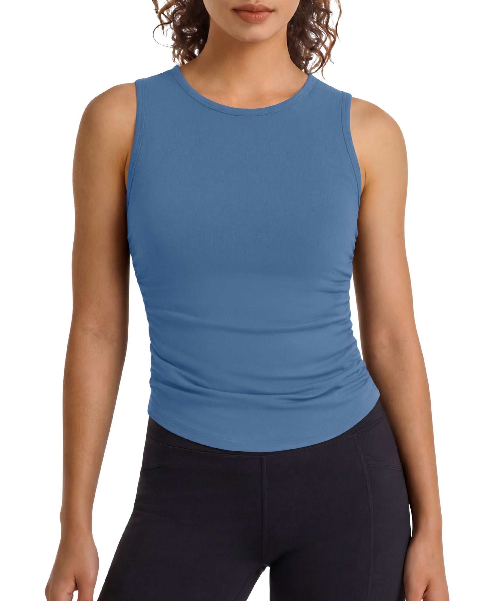 G4Free - G4Free BareFeel Ruched High Neck Yoga Tank Top -GF26L991A001F-XS-GF26L991A001A-S-GF26L991A001B-M-GF26L991A001C-L-GF26L991A001D-XL
