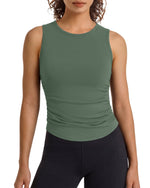 G4Free - G4Free BareFeel Ruched High Neck Yoga Tank Top -GF26L991A001F-XS-GF26L991A001A-S-GF26L991A001B-M-GF26L991A001C-L-GF26L991A001D-XL