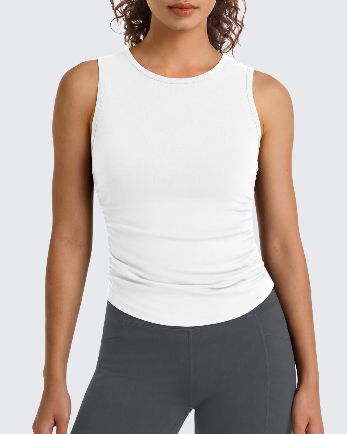 G4Free - G4Free BareFeel Ruched High Neck Yoga Tank Top -GF26L991B004F-XS