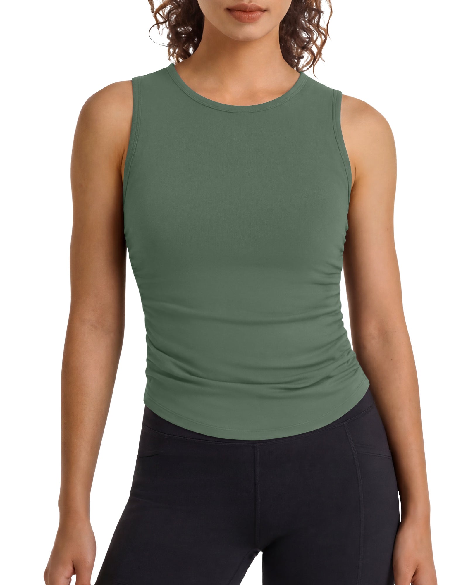G4Free - G4Free BareFeel Ruched High Neck Yoga Tank Top -GF26L991G016F-XS