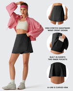 G4Free - G4Free BareFeel Wrap A-Line Tennis Skirt with Built-in Shorts & Pockets -GF26H883A001A-S-GF26H883A001B-M-GF26H883A001C-L-GF26H883A001D-XL-GF26H883A001E-XXL