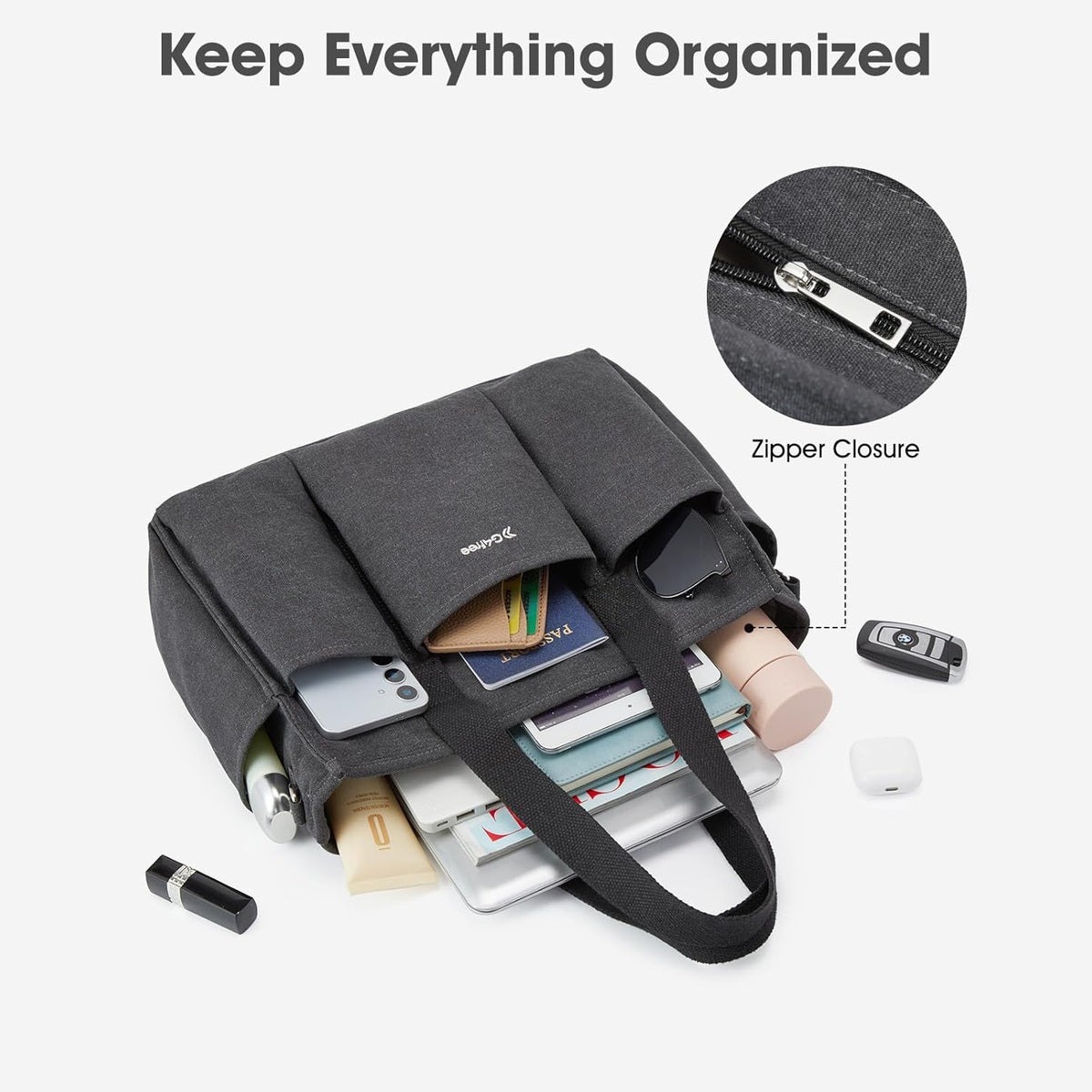 G4Free - G4Free Canvas Tote Bag with Pockets, Medium Size Crossbody Work Tote Bag -TN24B473A-TN24B473B-TN24B473C