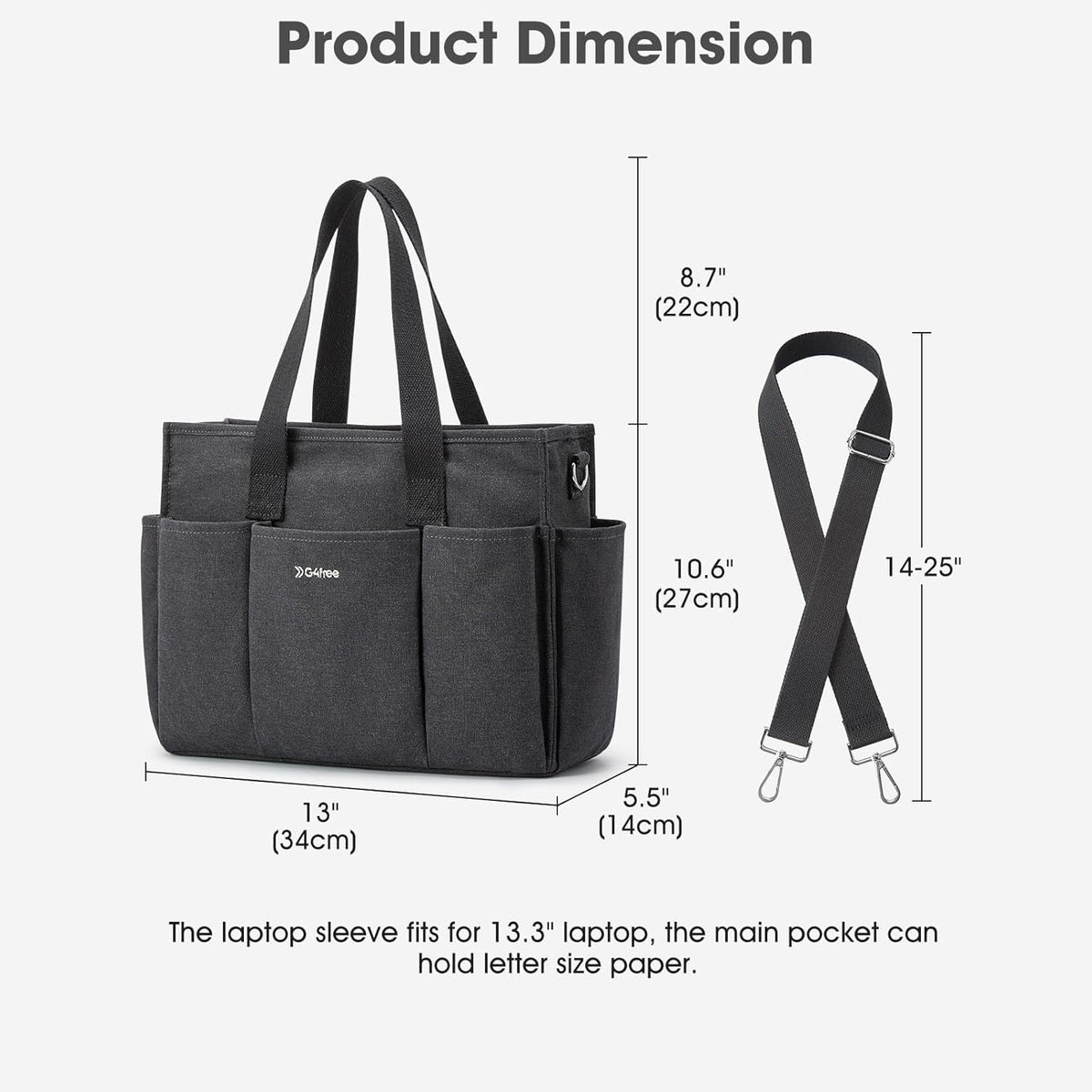 G4Free - G4Free Canvas Tote Bag with Pockets, Medium Size Crossbody Work Tote Bag -TN24B473A-TN24B473B-TN24B473C