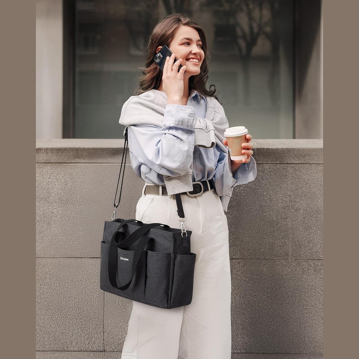 G4Free - G4Free Canvas Tote Bag with Pockets, Medium Size Crossbody Work Tote Bag -TN24B473A-TN24B473B-TN24B473C