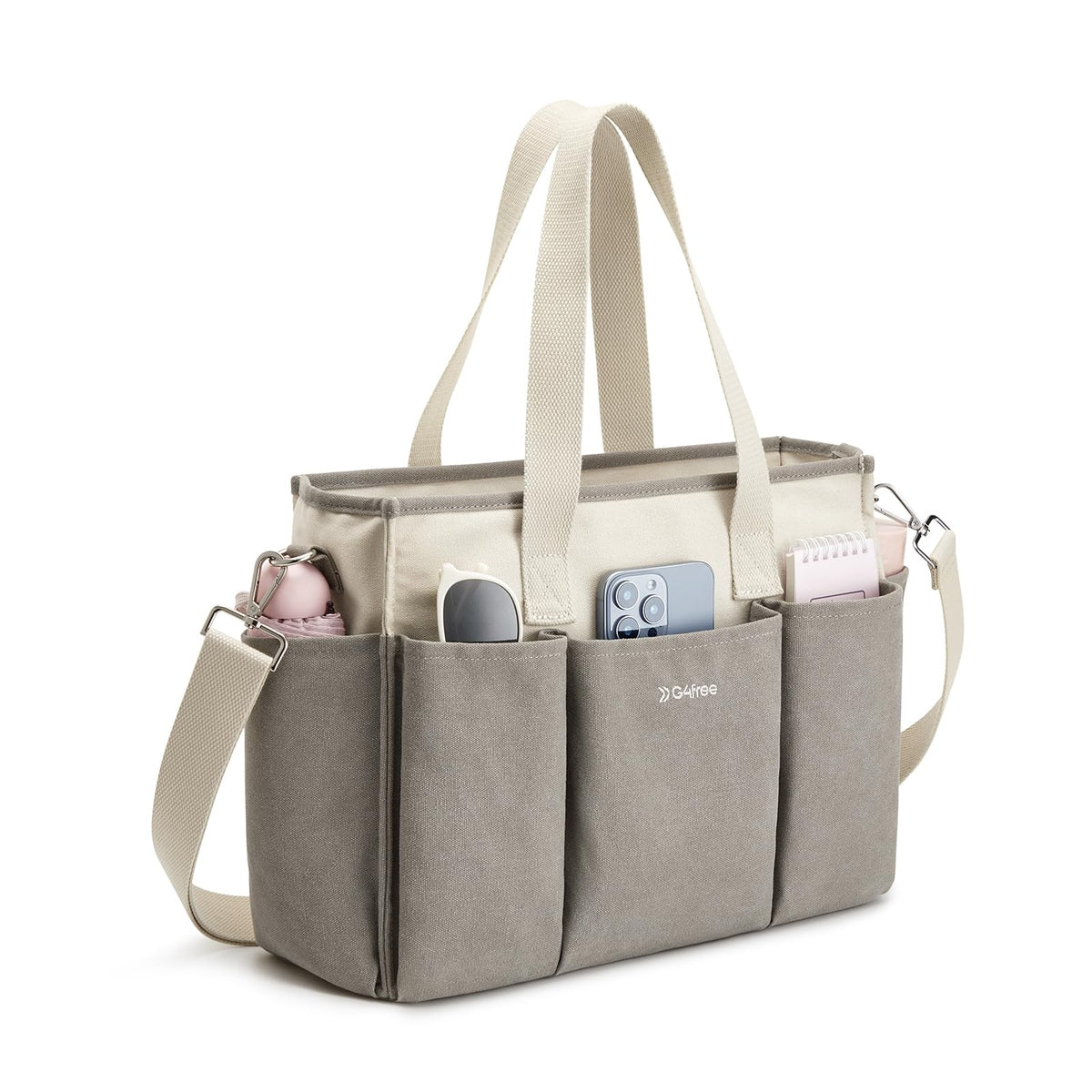 G4Free - G4Free Canvas Tote Bag with Pockets, Medium Size Crossbody Work Tote Bag -TN24B473A-TN24B473B-TN24B473C