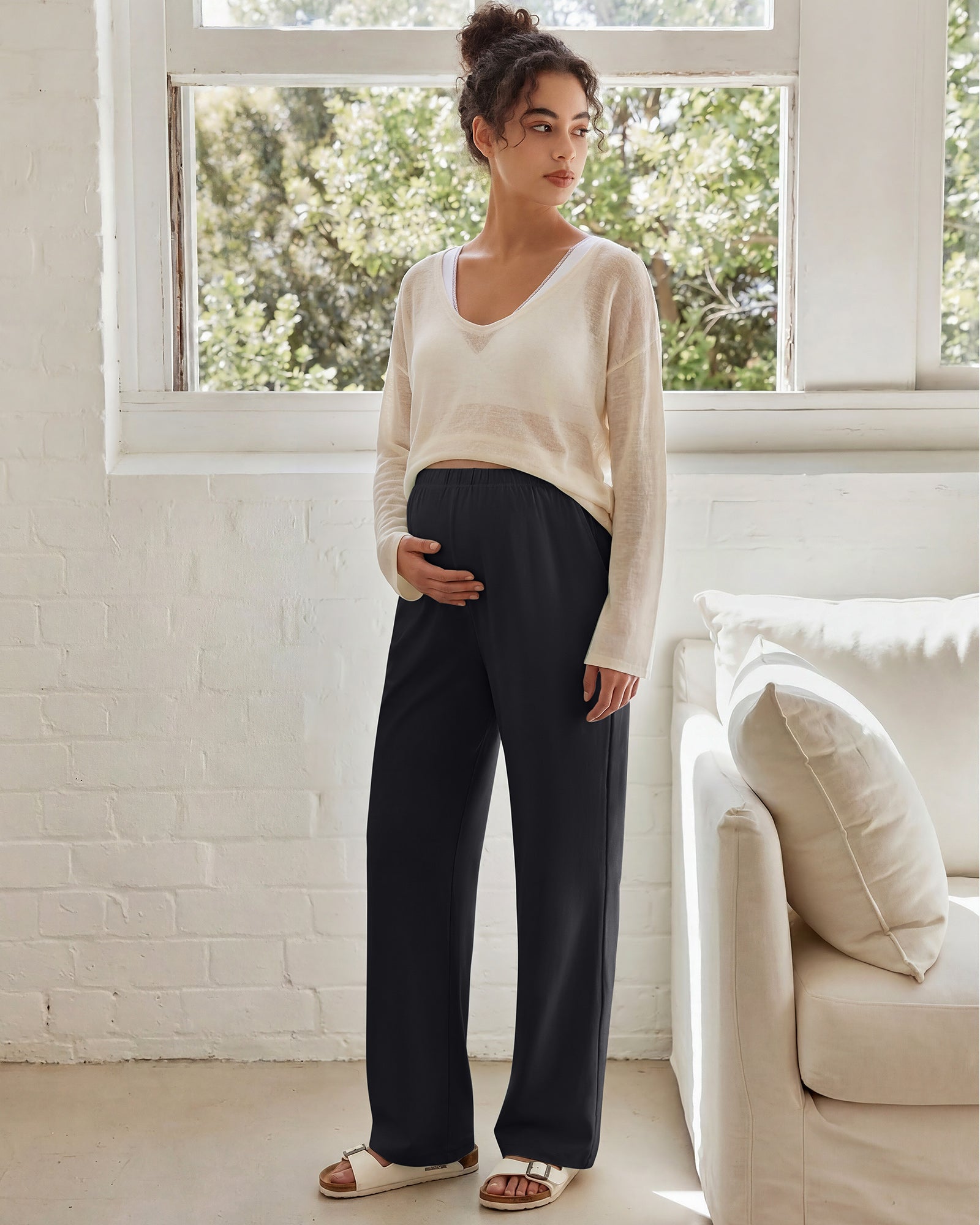 G4Free - G4Free Chillwhisp Maternity Wide Leg Pants – Adjustable Waist -GF26JY1021A001A-S-GF26JY1021A001B-M-GF26JY1021A001C-L-GF26JY1021A001D-XL-GF26JY1021A001E-XXL