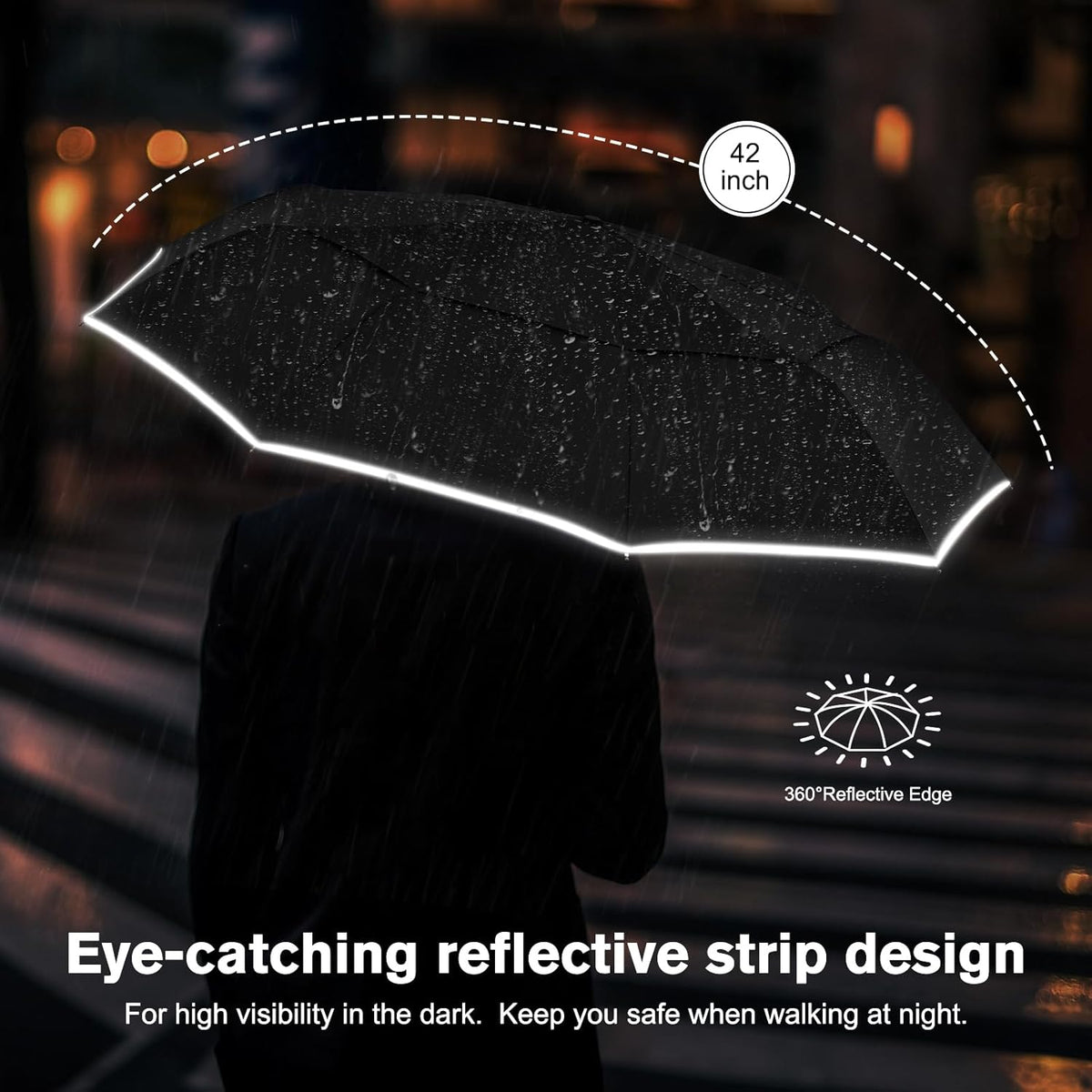 G4Free - G4Free Eco Fiberglass Frame Double Canopy Reflective Strip Auto Folding Umbrella -TN24A423A-TN24A424B-TN24A424A-TN24A424C-TN24A423B