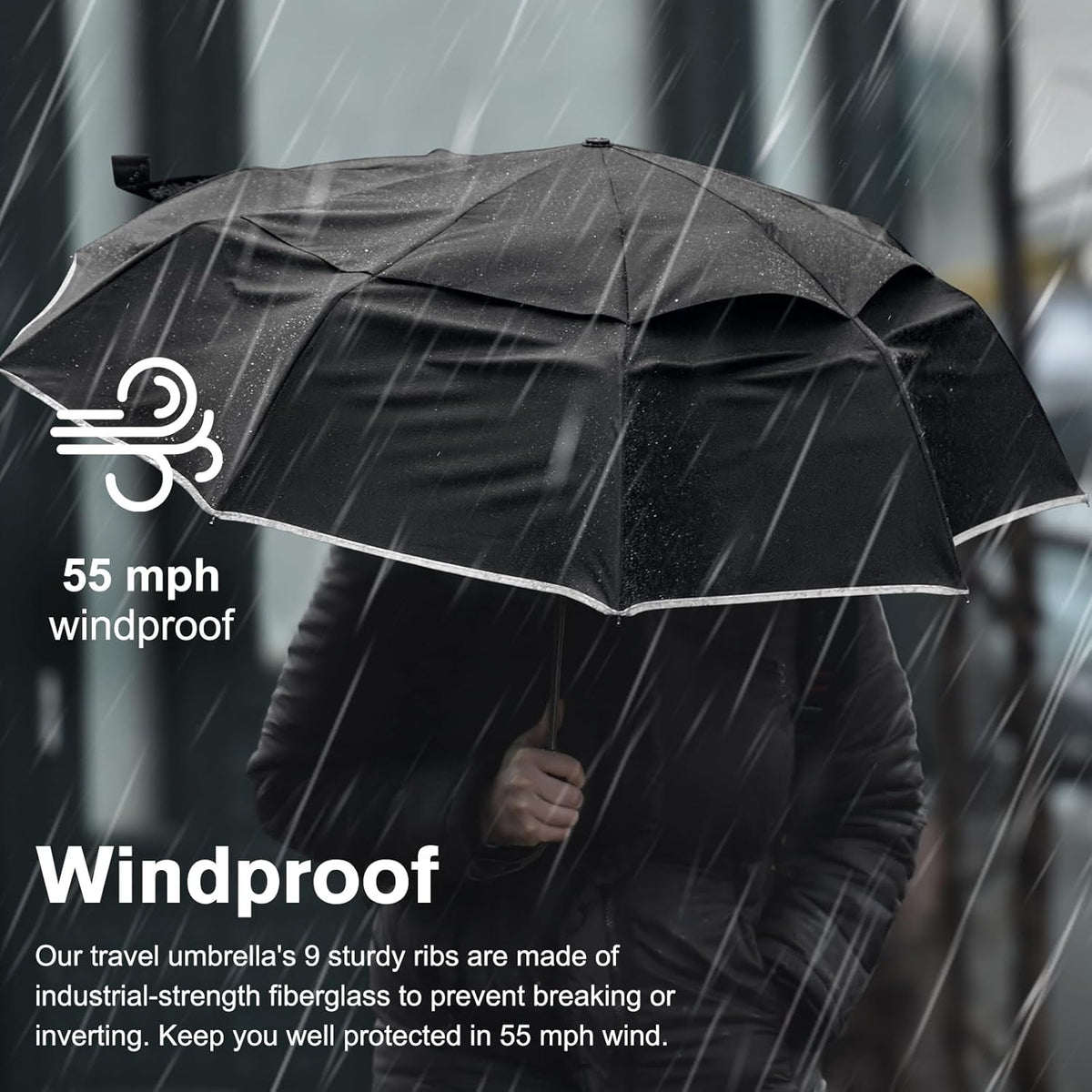 G4Free - G4Free Eco Fiberglass Frame Double Canopy Reflective Strip Auto Folding Umbrella -TN24A423A-TN24A424B-TN24A424A-TN24A424C-TN24A423B