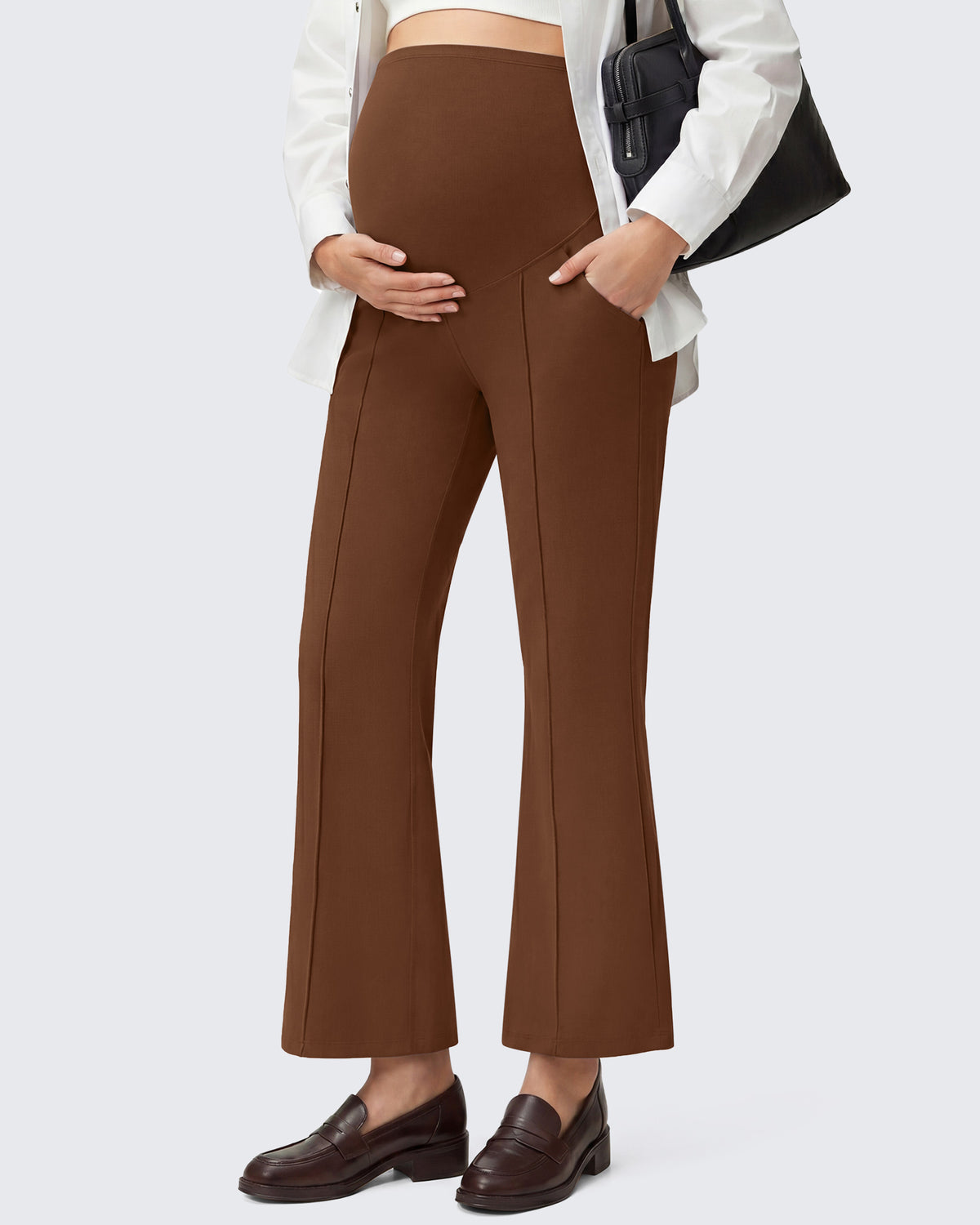 G4Free - G4Free EverGoing Maternity Flare Leggings with Pockets – Over the Belly 25'' -GF26AY1008A001A-S