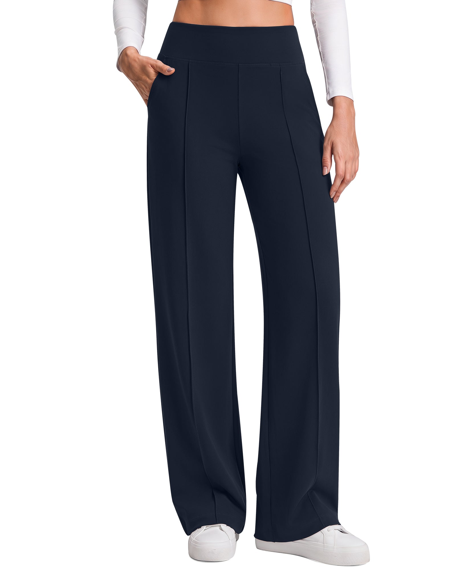 G4Free - G4Free EverGoing Wide Leg Yoga Pants High Waist Front Seam with Pockets -GF26J1005A001A-S-GF26J1005A001B-M-GF26J1005A001C-L-GF26J1005A001D-XL-GF26J1005A001E-XXL