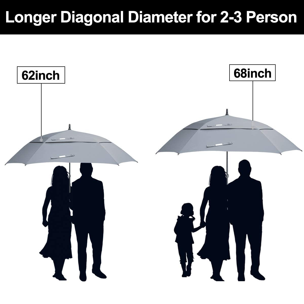 G4Free - G4Free Extra Large Golf Umbrella 62/68 inch Vented Square Umbrella -D02V717A-D02V717C-D02V717B-D02V717D-D02V717E