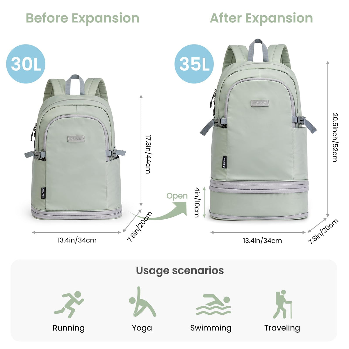 G4Free - G4Free Gym Backpack For Women with Shoes Compartment & Wet Pocket -TN23B238D-TN23B238A-TN23B238B-TN23B238C