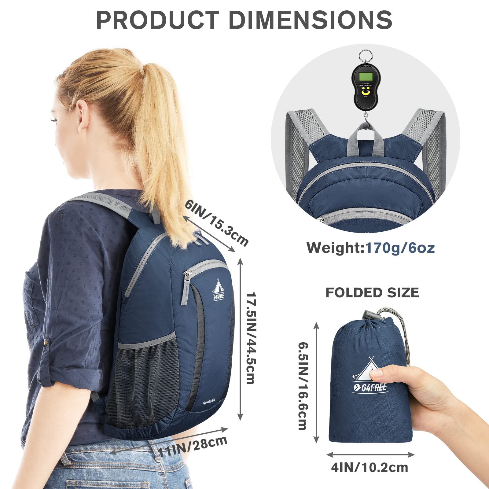 backpack for hiking packable straps 4Monster 28L Water Resistant Lightweight which also serves as the packing bag for the backpack when you want to stow it away compactly in your travel luggage G4Free Hiking Daypack Water Resistant