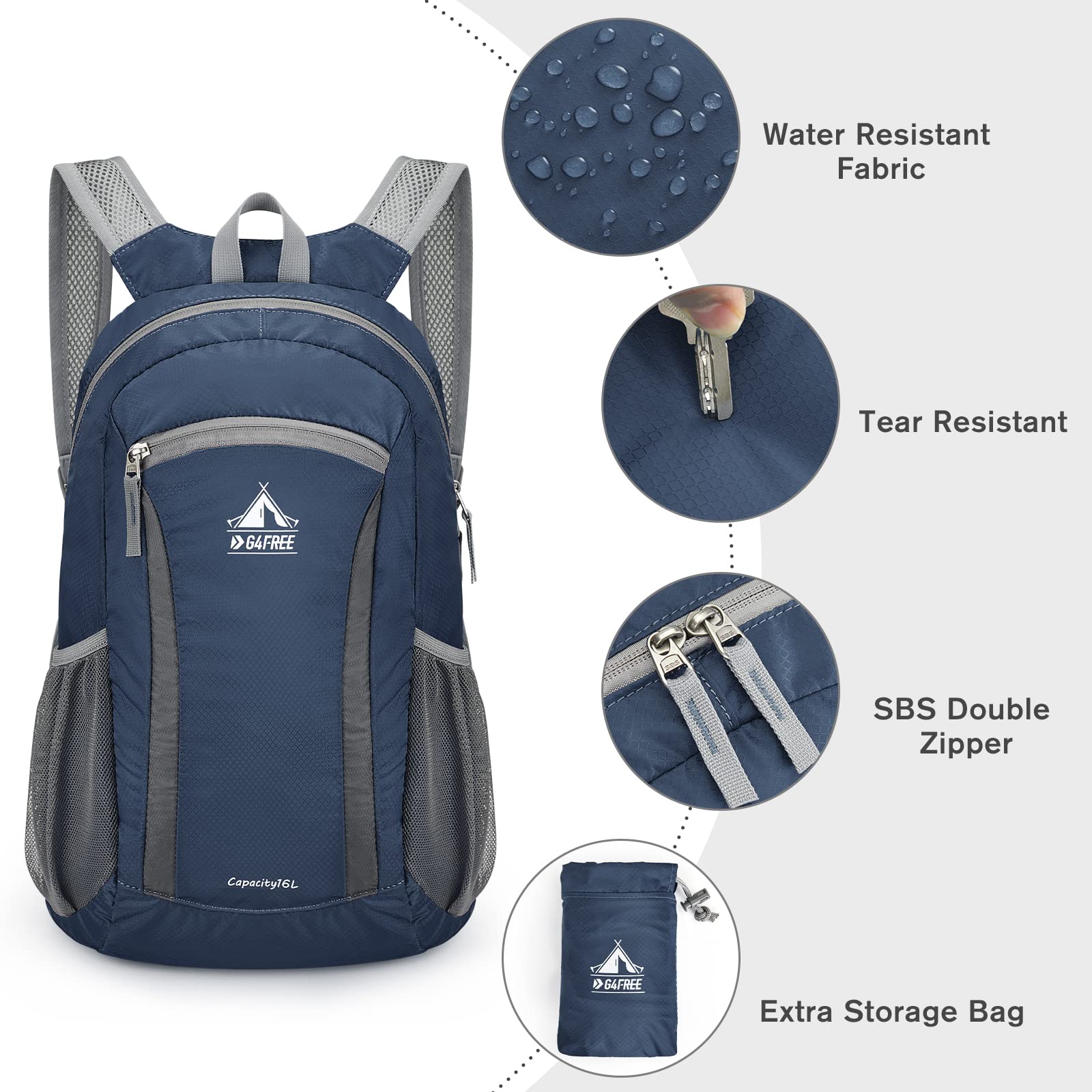 backpack for hiking packable straps 4Monster 28L Water Resistant Lightweight which also serves as the packing bag for the backpack when you want to stow it away compactly in your travel luggage G4Free Hiking Daypack Water Resistant