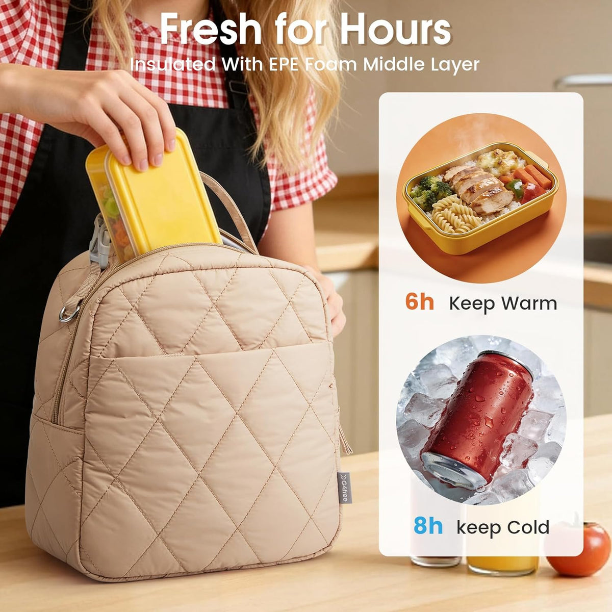G4Free - G4Free Large Insulated Lunch Bag, Leakproof Quilted Lunch Box Women Men -TN25B590C-TN25B590A-TN25B590B