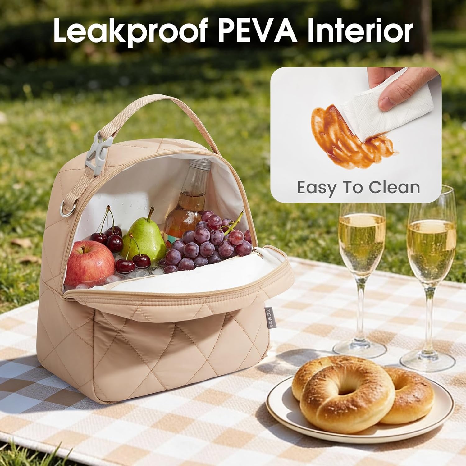 G4Free - G4Free Large Insulated Lunch Bag, Leakproof Quilted Lunch Box Women Men -TN25B590C-TN25B590A-TN25B590B