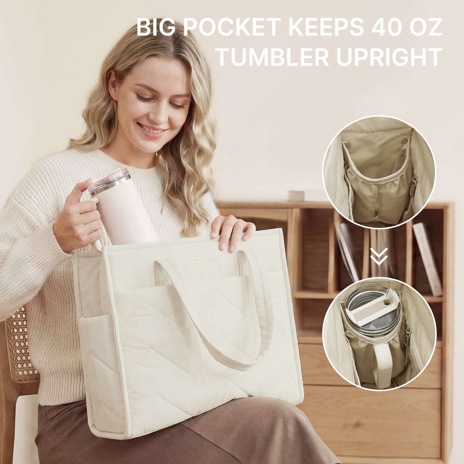 G4Free - G4Free Lightweight Quilted Tote with Laptop Compartment for Work & Travel -TN25B591A-TN25B591B-TN25B591C-TN25B591D