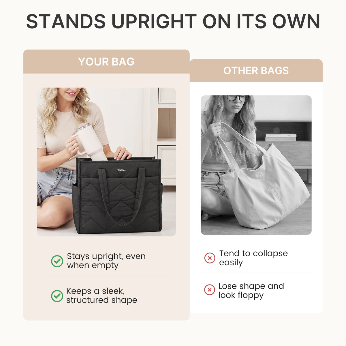 G4Free - G4Free Lightweight Quilted Tote with Laptop Compartment for Work & Travel -TN25B591A-TN25B591B-TN25B591C-TN25B591D