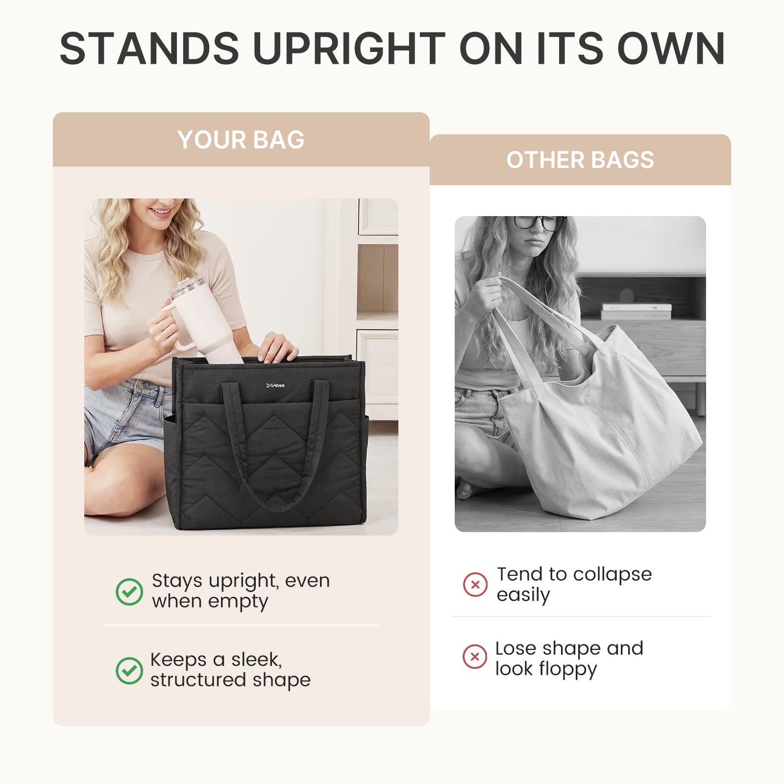 G4Free - G4Free Lightweight Quilted Tote with Laptop Compartment for Work & Travel -TN25B591A-TN25B591B-TN25B591C-TN25B591D