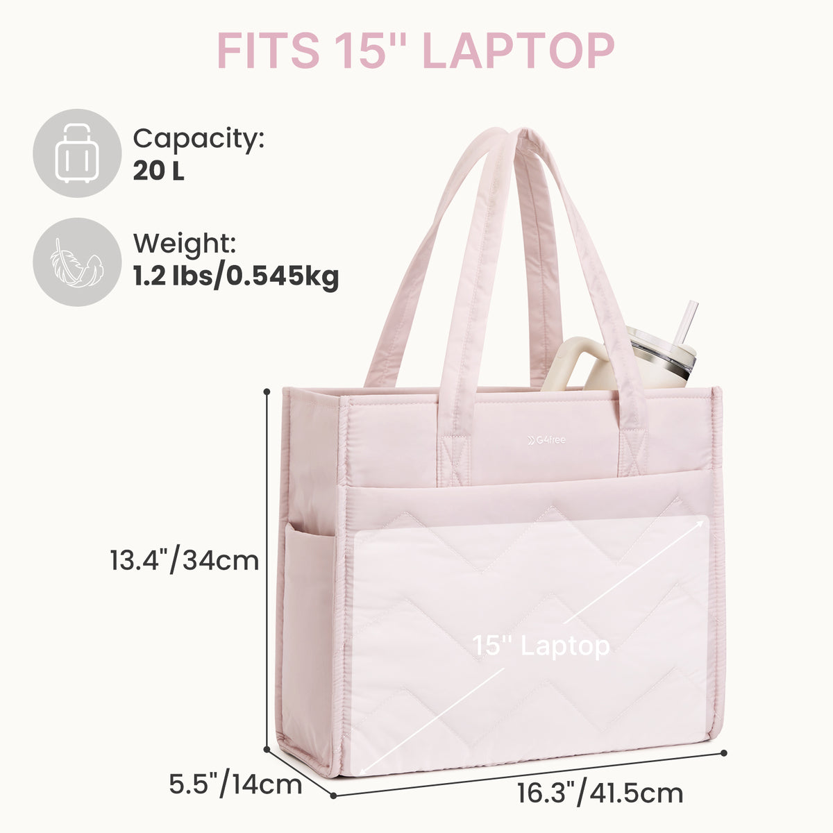 G4Free - G4Free Lightweight Quilted Tote with Laptop Compartment for Work & Travel -TN25B591A-TN25B591B-TN25B591C-TN25B591D